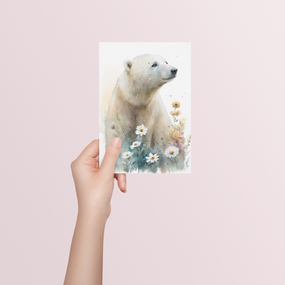 Floral Polar Bear Watercolor Wall Art Illustration Print Poster Unframed - Picture 5 of 8